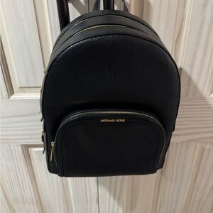 Michael Kors Black Pebbled Leather Backpack with Gold Hardware